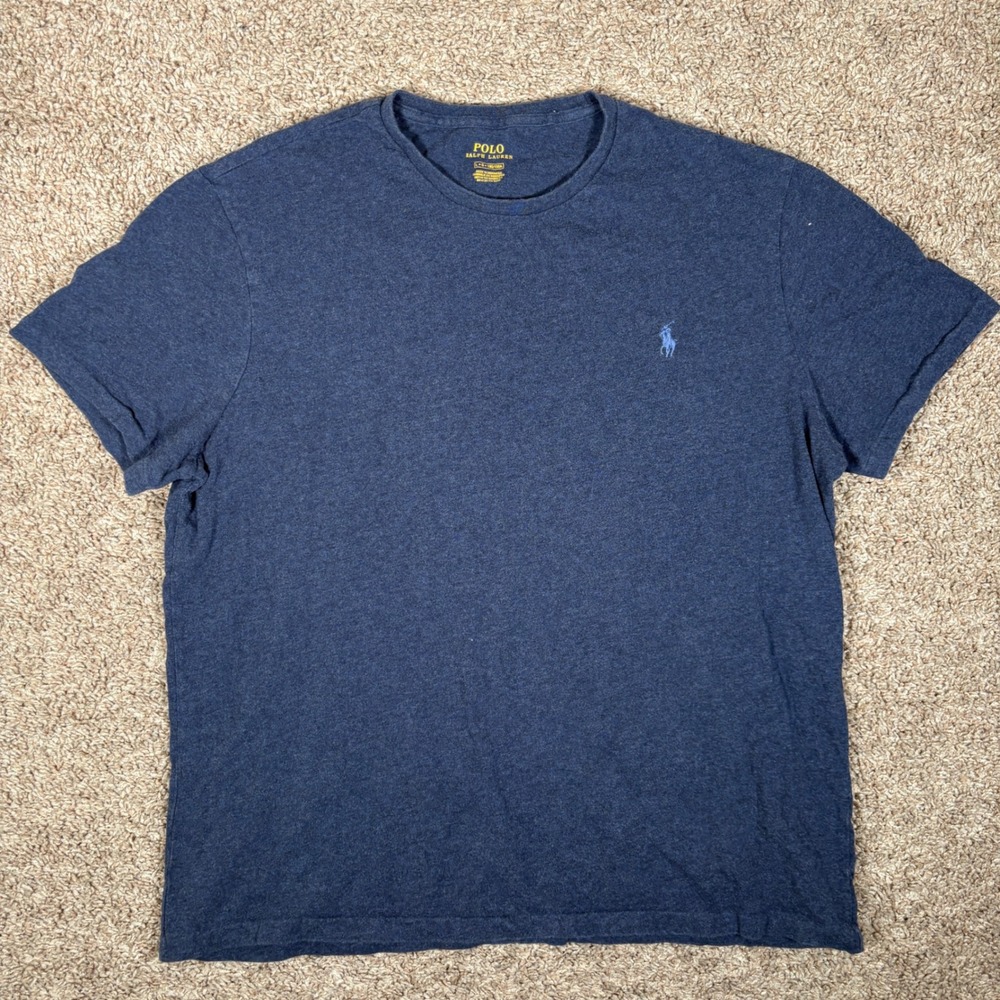 Polo Ralph Lauren Mens Large Navy Blue Heathered Crewneck T-Shirt Pony Logo - Picture 2 of 7